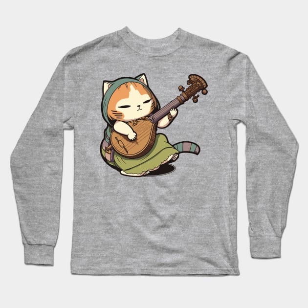 Chibi Bard Cat Long Sleeve T-Shirt by Fantasy Cats Designs